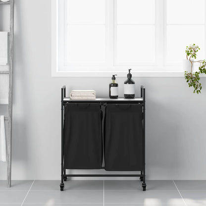 Cesto della Biancheria 2 Scomparti con Ruote Grigio Sonoma - homemem39