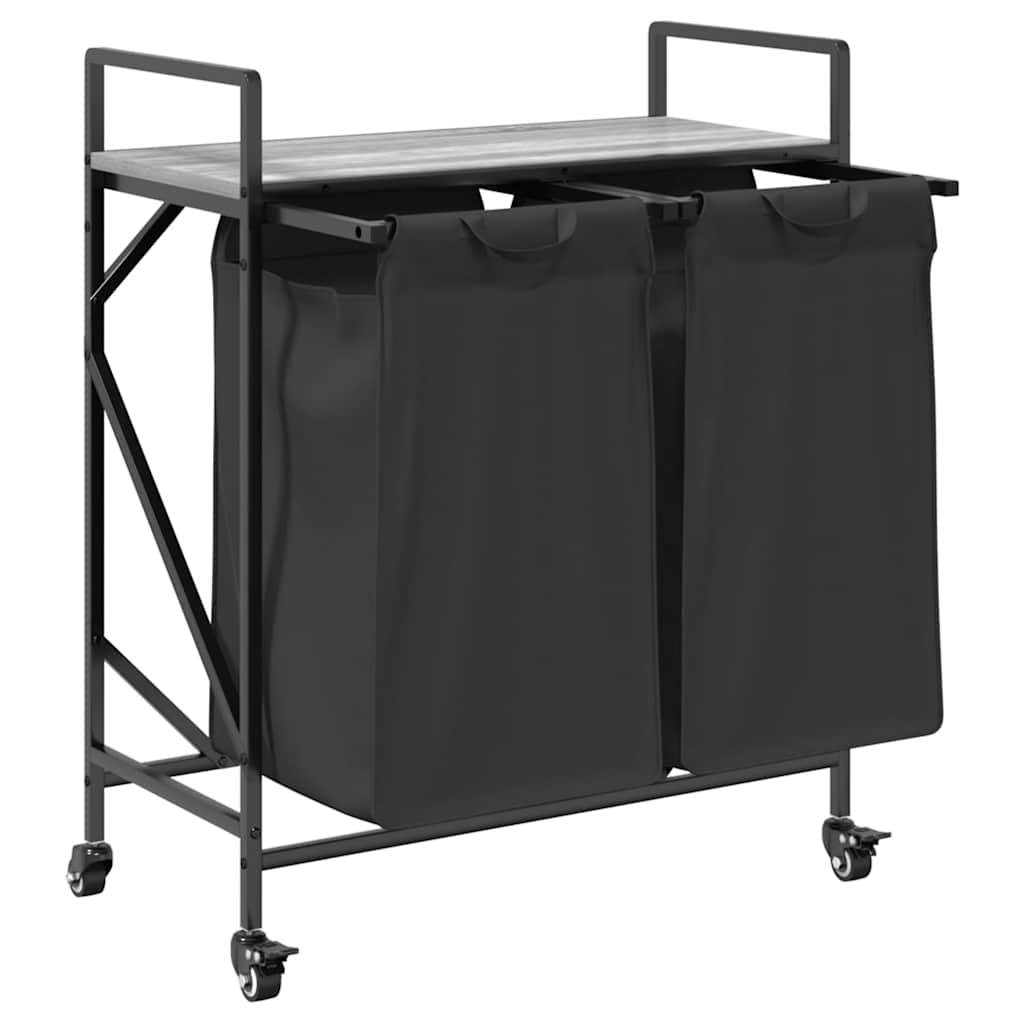 Cesto della Biancheria 2 Scomparti con Ruote Grigio Sonoma - homemem39