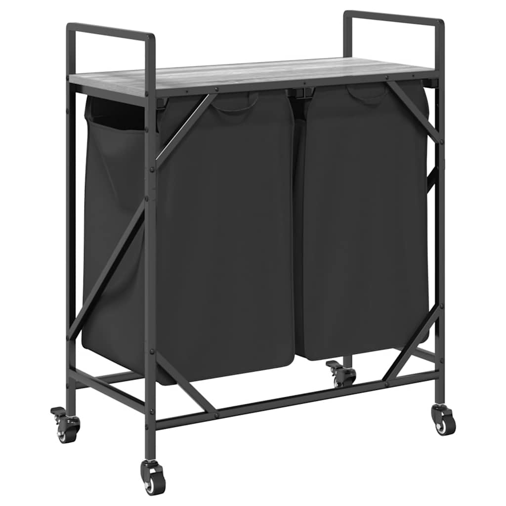 Cesto della Biancheria 2 Scomparti con Ruote Grigio Sonoma - homemem39