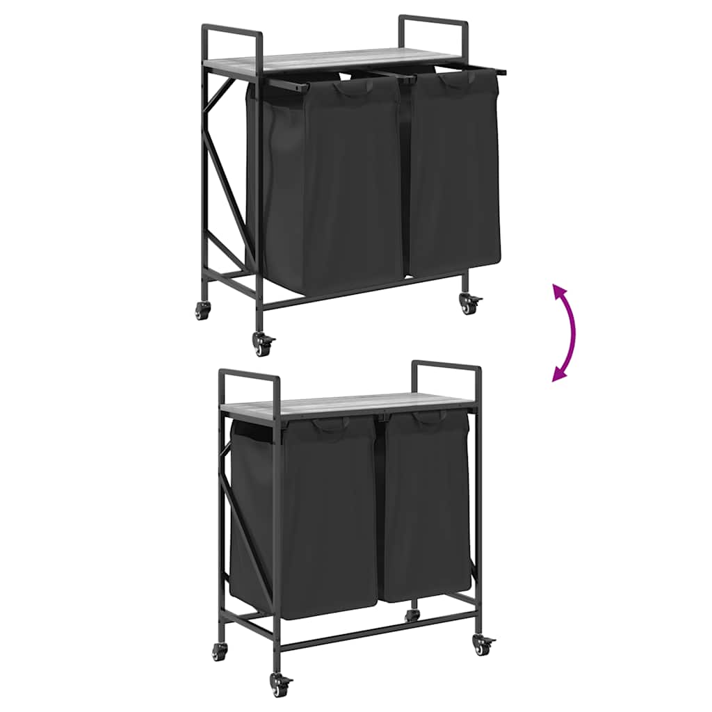 Cesto della Biancheria 2 Scomparti con Ruote Grigio Sonoma - homemem39