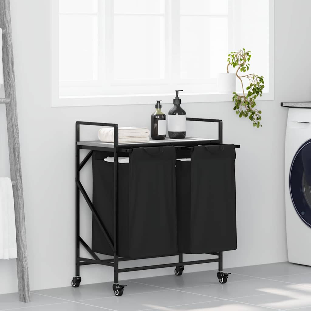 Cesto della Biancheria 2 Scomparti con Ruote Grigio Sonoma - homemem39