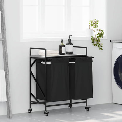 Cesto della Biancheria 2 Scomparti con Ruote Grigio Sonoma - homemem39