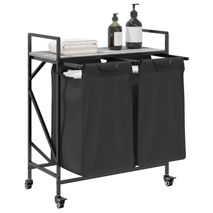 Cesto della Biancheria 2 Scomparti con Ruote Grigio Sonoma