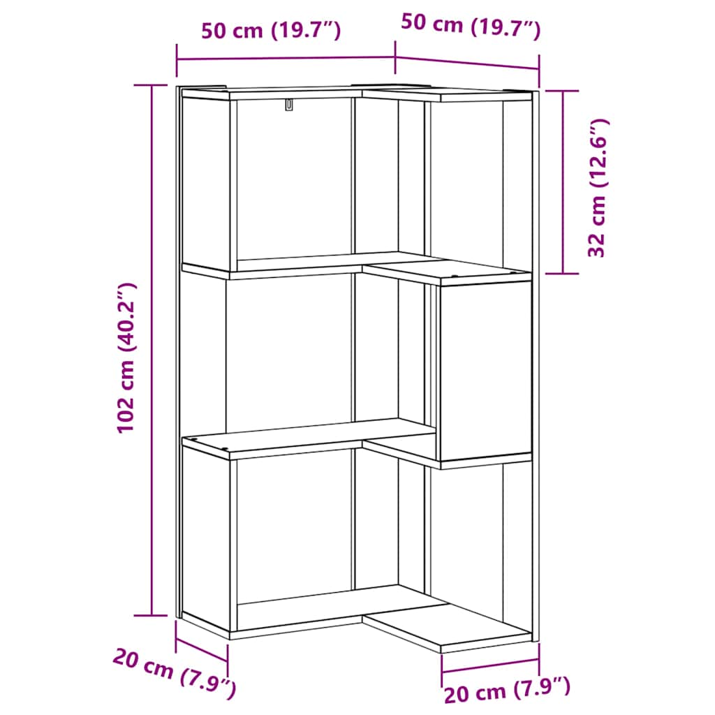 Libreria 3 livelli 50 x 50 x102 cm Rovere Nero | homemem39