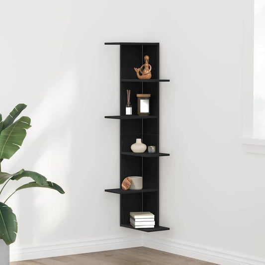 Mensola Angolare da Parete Rovere Nero 36.5 x 36.5 x 140 cm | homemem39