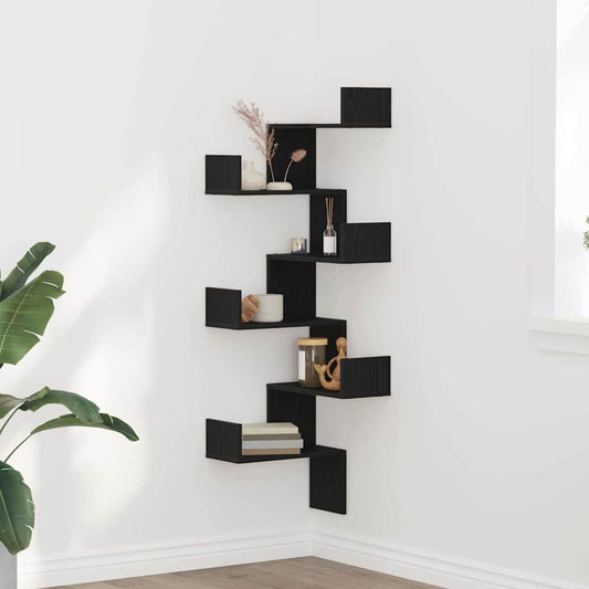 Mensola Angolare da Parete Rovere Nero 45 x 45 x 147 cm | homemem39