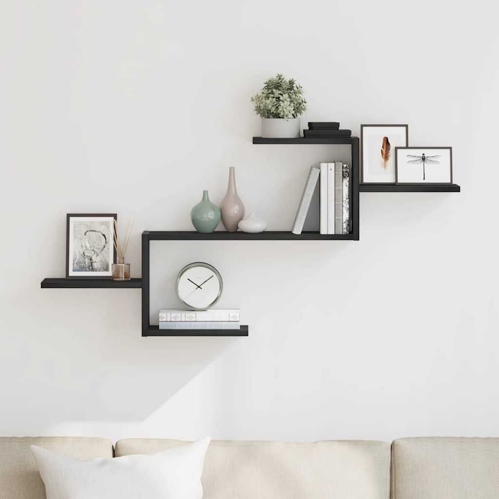 Scaffale a Parete Rovere Nero 104x15x49 cm in Truciolato | homemem39