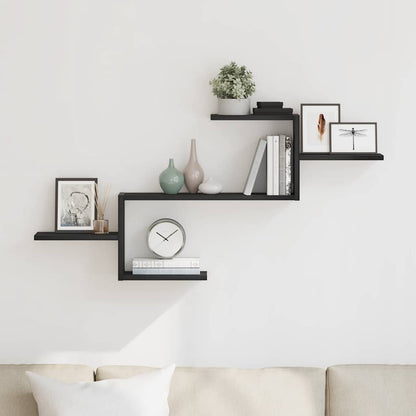 Scaffale a Parete Rovere Nero 104x15x49 cm in Truciolato | homemem39
