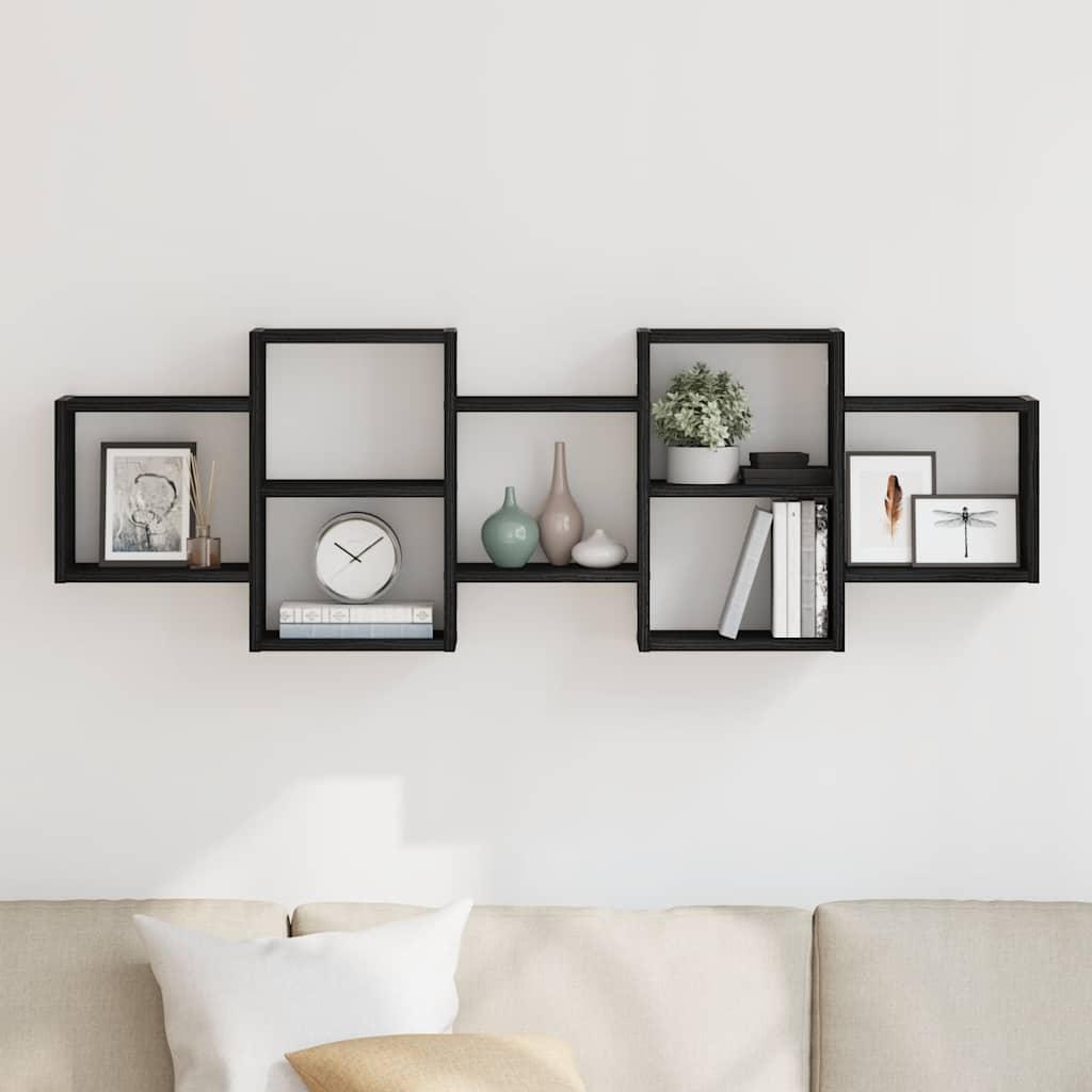 Scaffale a Parete Rovere Nero 129x18x42 cm in Truciolato | homemem39