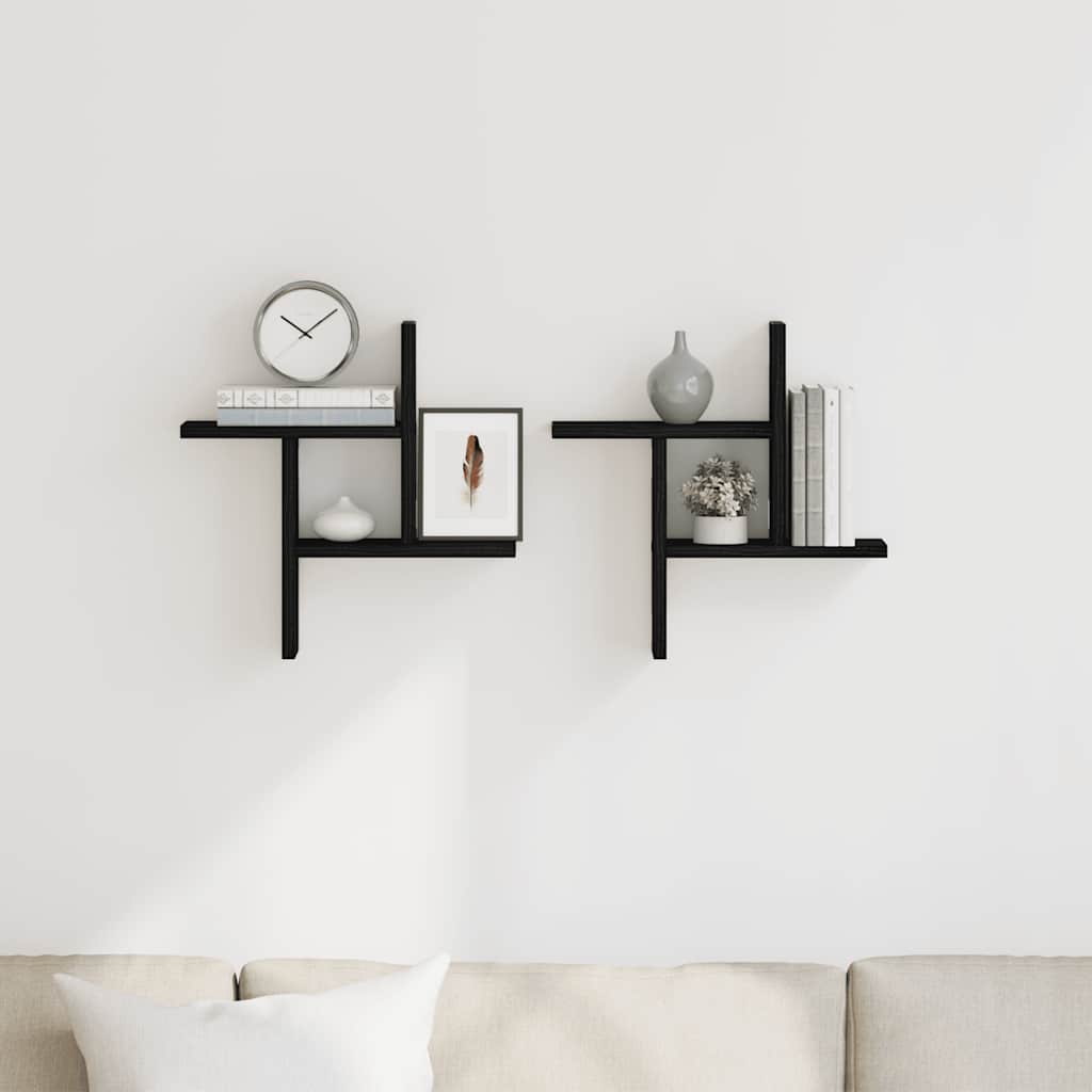Mensole da Parete 2pz Rovere Nero 38x12x38 cm in Truciolato | homemem39