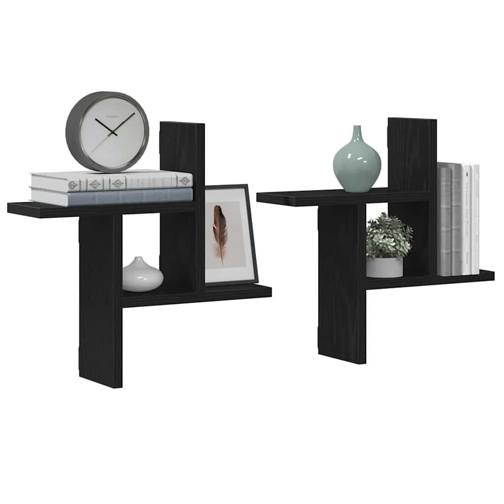 Mensole da Parete 2pz Rovere Nero 38x12x38 cm in Truciolato