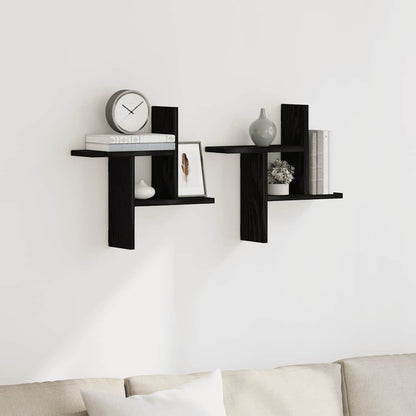 Mensole da Parete 2pz Rovere Nero 38x12x38 cm in Truciolato
