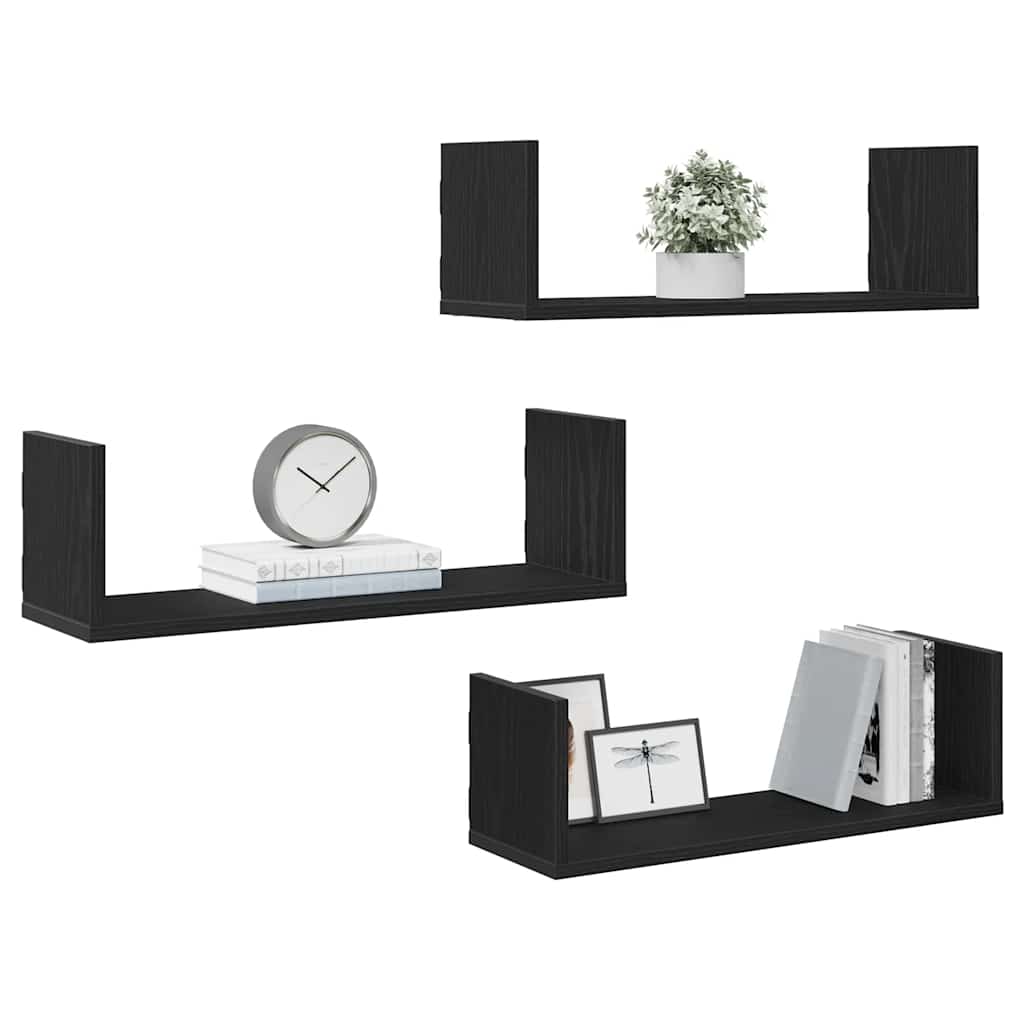Mensole da Parete 3pz Rovere Nero 58x18x18 cm in Truciolato