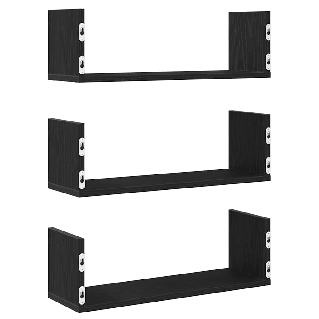 Mensole da Parete 3pz Rovere Nero 58x18x18 cm in Truciolato