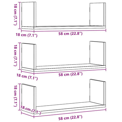 Mensole da Parete 3pz Rovere Nero 58x18x18 cm in Truciolato | homemem39