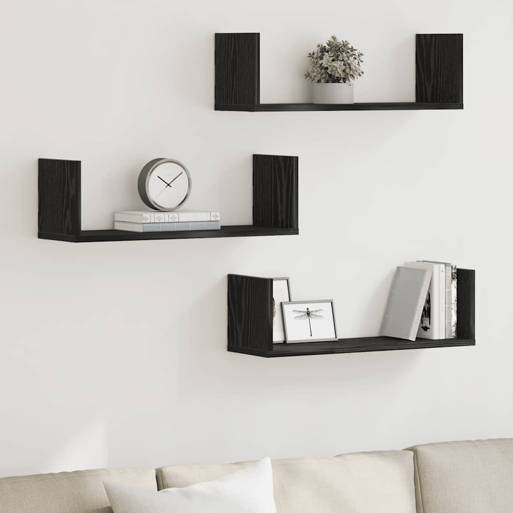 Mensole da Parete 3pz Rovere Nero 58x18x18 cm in Truciolato