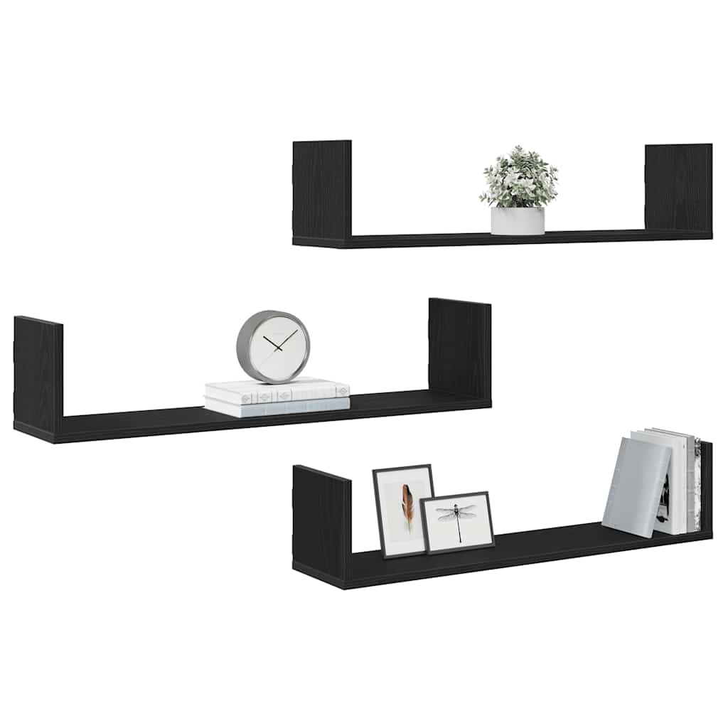 Mensole a Parete 3pz Rovere Nero 80x18x18 cm in Truciolato