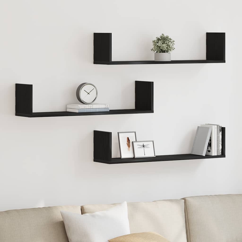 Mensole a Parete 3pz Rovere Nero 80x18x18 cm in Truciolato | homemem39
