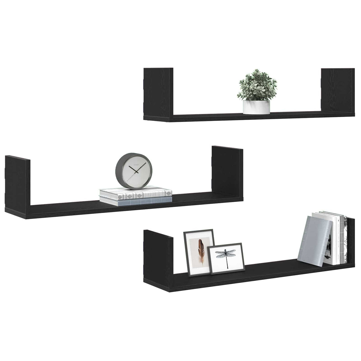 Mensole a Parete 3pz Rovere Nero 80x18x18 cm in Truciolato