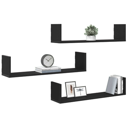 Mensole a Parete 3pz Rovere Nero 80x18x18 cm in Truciolato