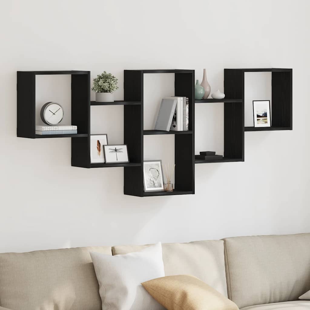 Scaffale a Parete Rovere Nero 159x18x66 cm in Truciolato