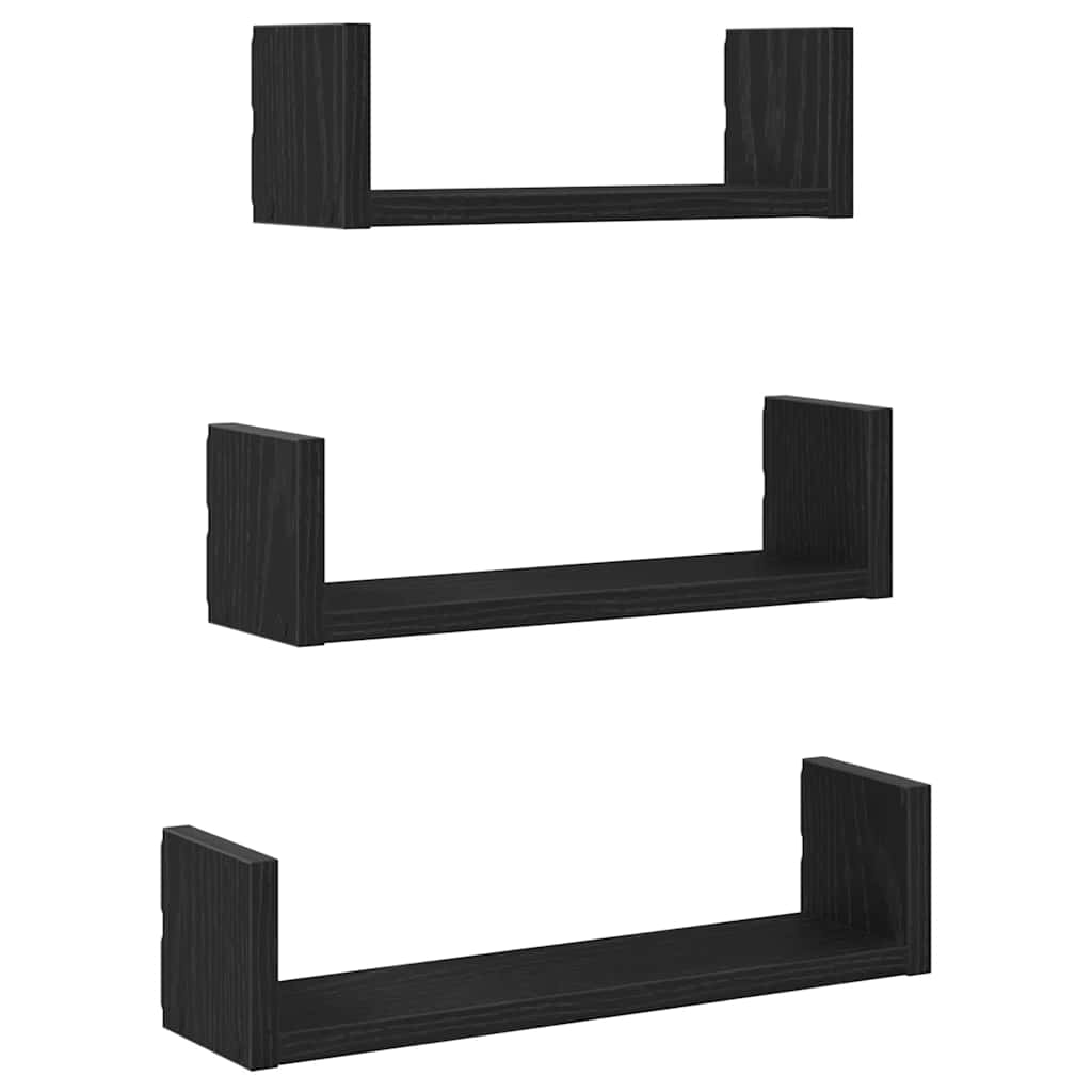 Mensole Parete 3pz Rovere Nero in Legno Multistrato | homemem39