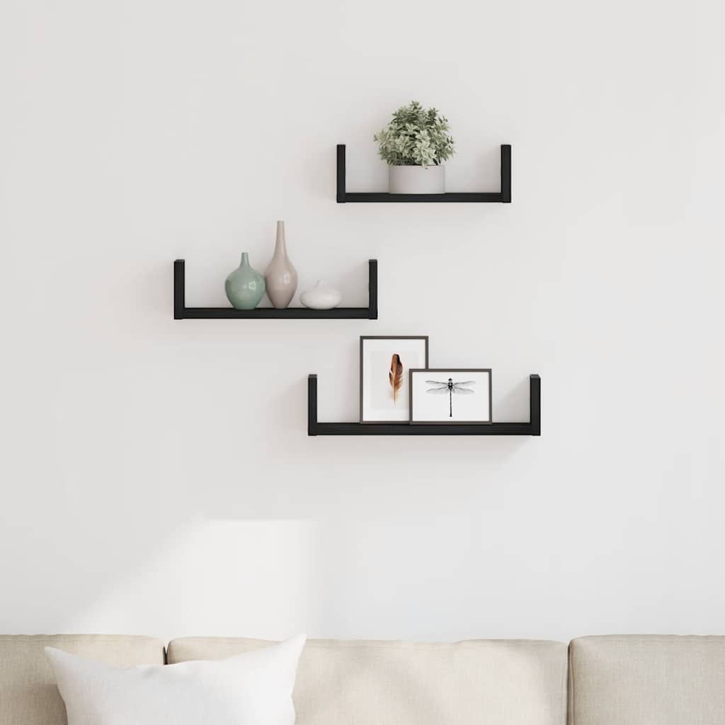 Mensole Parete 3pz Rovere Nero in Legno Multistrato | homemem39