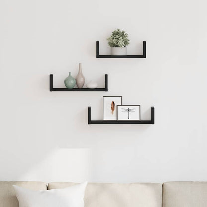 Mensole Parete 3pz Rovere Nero in Legno Multistrato | homemem39
