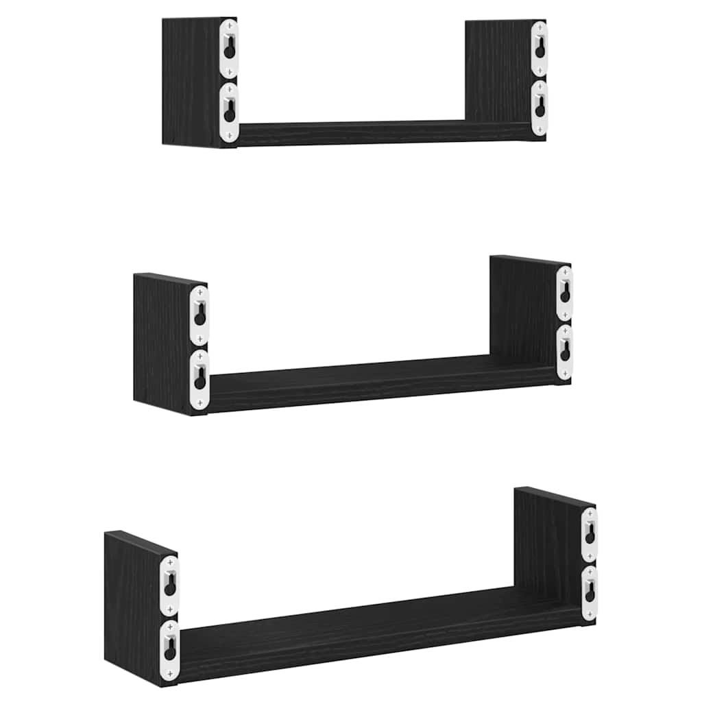 Mensole Parete 3pz Rovere Nero in Legno Multistrato | homemem39