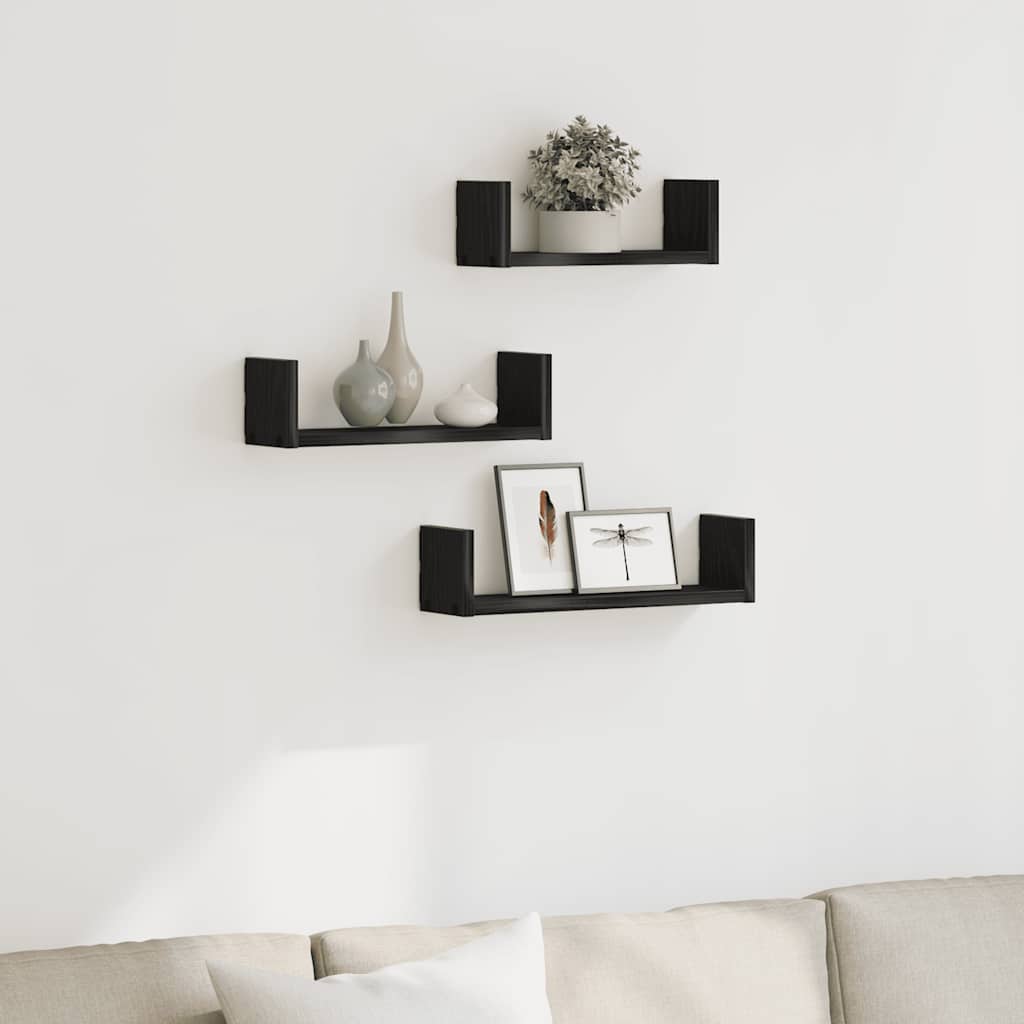 Mensole Parete 3pz Rovere Nero in Legno Multistrato | homemem39