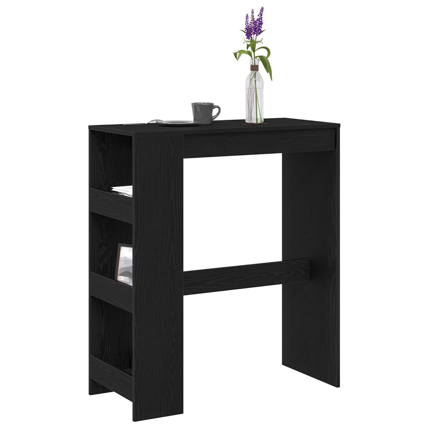 Tavolo Bar con Rastrelliera Rovere Nero 90x40x103,5 cm