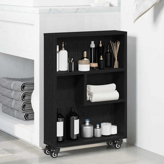 Carrello di Stoccaggio Stretto Rovere Nero 48 x 13 x 68 cm