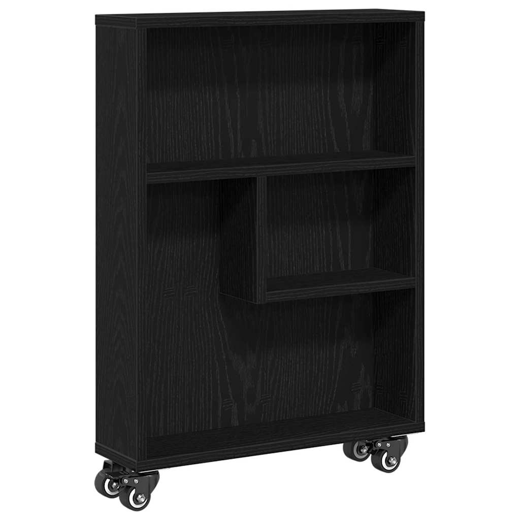 Carrello di Stoccaggio Stretto Rovere Nero 48 x 13 x 68 cm