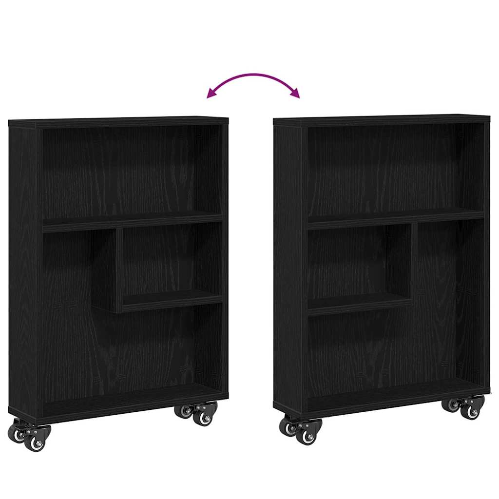 Carrello di Stoccaggio Stretto Rovere Nero 48 x 13 x 68 cm