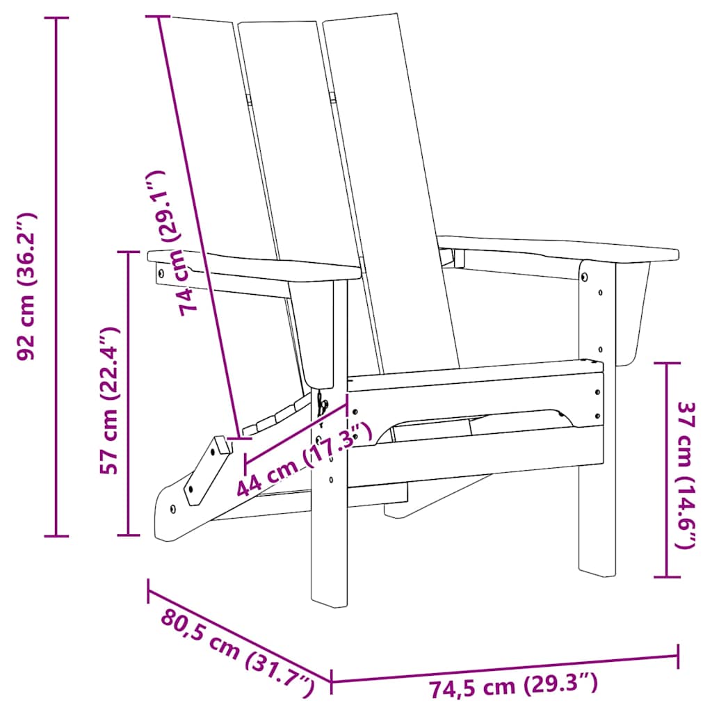 Sedia Adirondack Pieghevole Bianco 80,5 x 74,5 x 92 cm HDPE