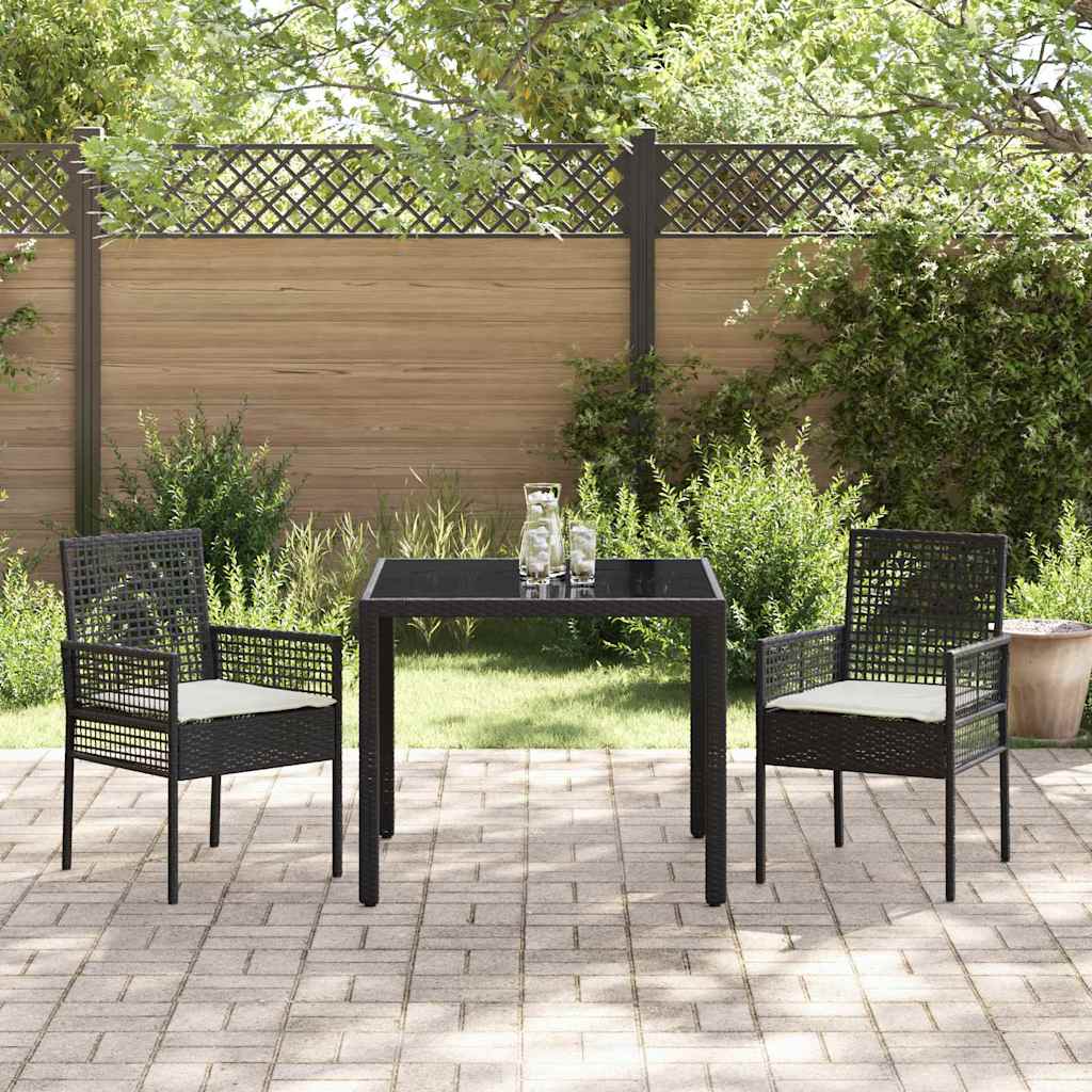 Set da Pranzo per Giardino 3 pcs Nero polyrattan | homemem39
