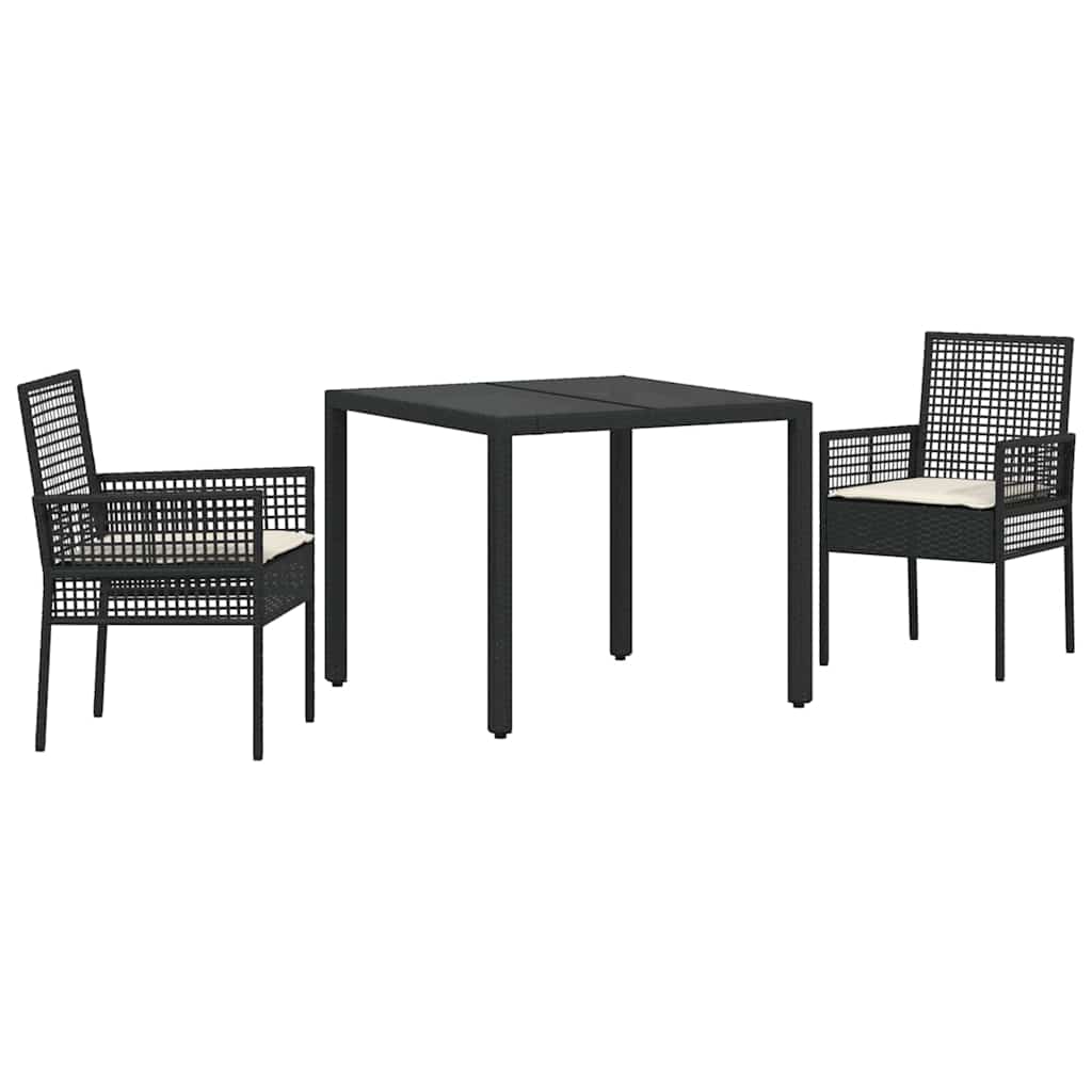 Set da Pranzo per Giardino 3 pcs Nero polyrattan | homemem39