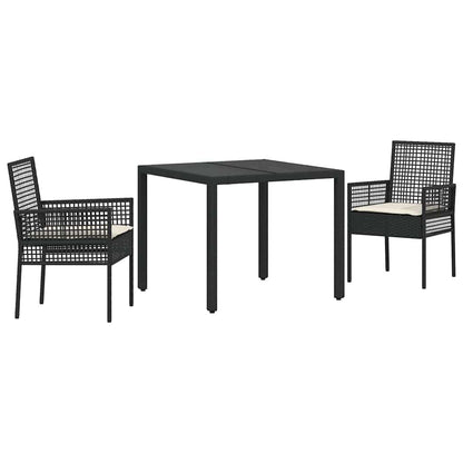 Set da Pranzo per Giardino 3 pcs Nero polyrattan | homemem39