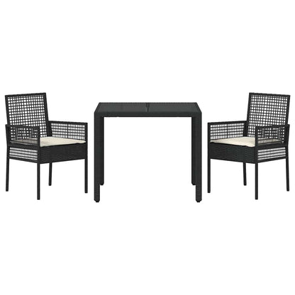 Set da Pranzo per Giardino 3 pcs Nero polyrattan | homemem39