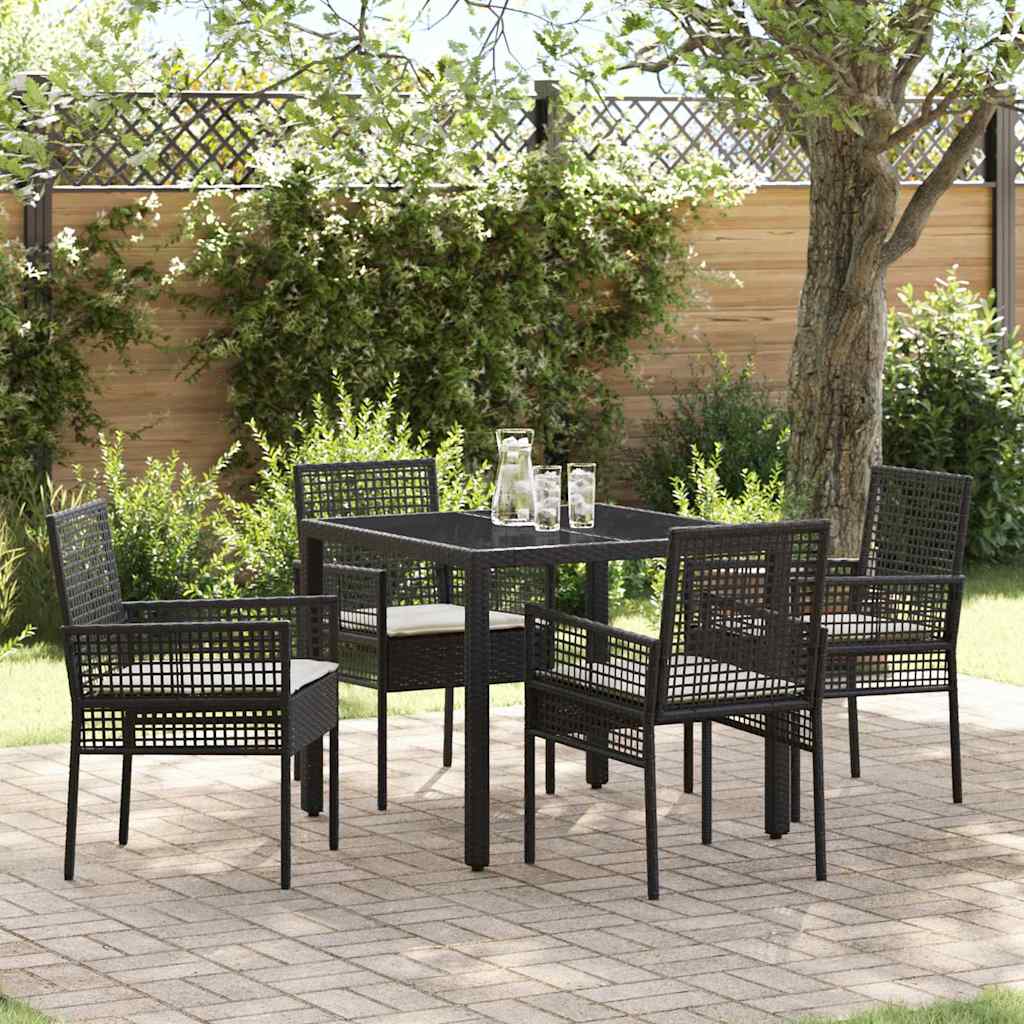 Set da Pranzo per Giardino 5 pcs Nero polyrattan | homemem39
