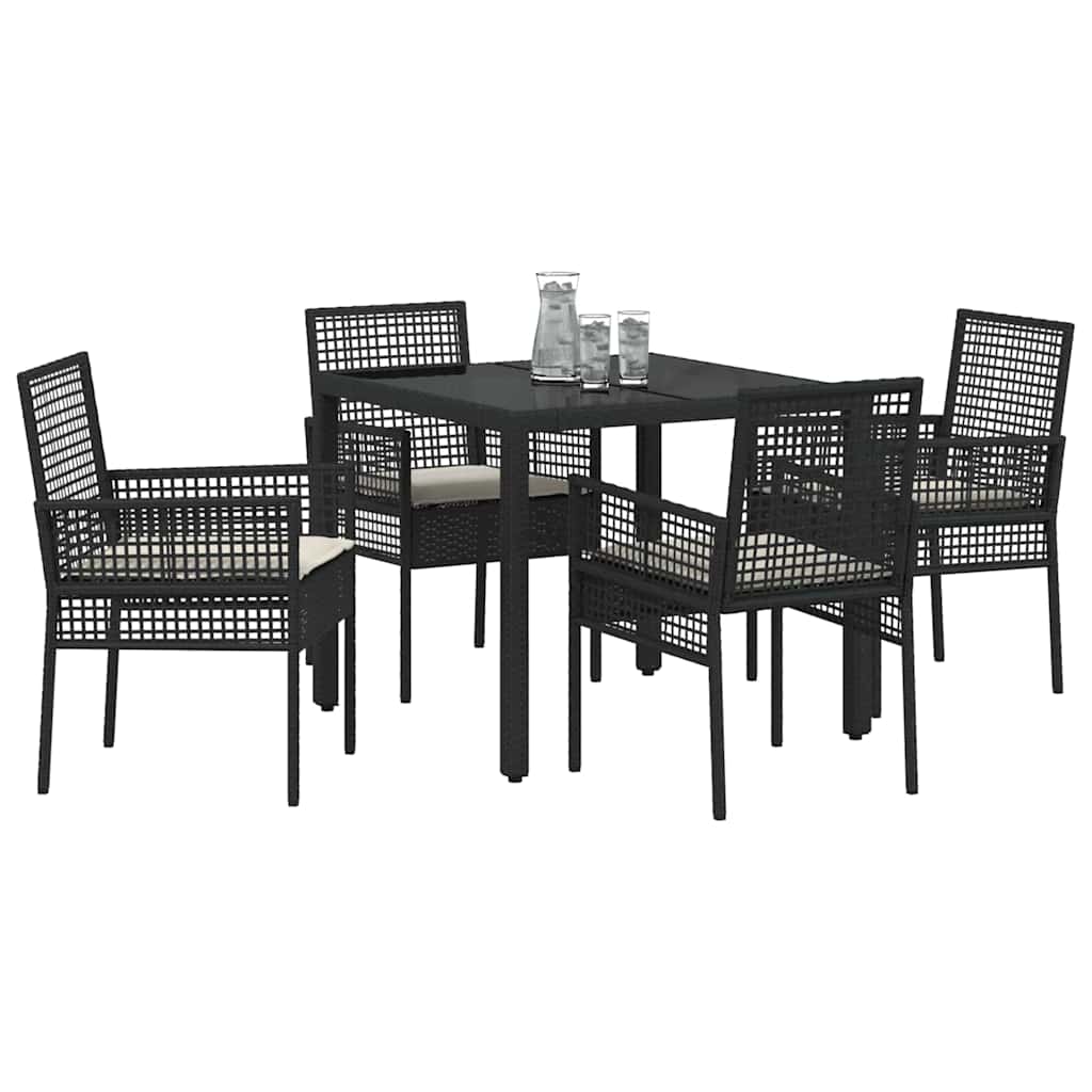 Set da Pranzo per Giardino 5 pcs Nero polyrattan | homemem39