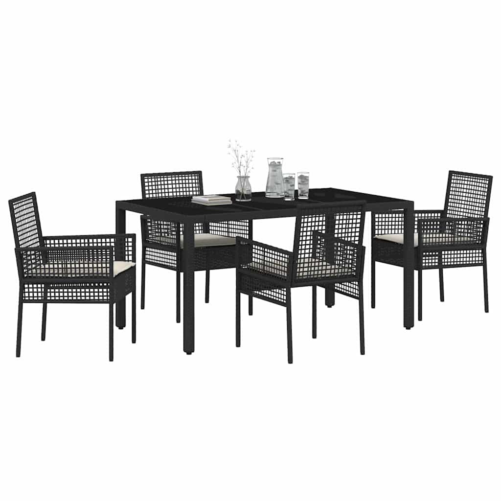 Set da Pranzo per Giardino 5 pcs Nero polyrattan | homemem39