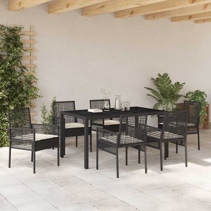 Set da Pranzo per Giardino 7 pcs Nero polyrattan | homemem39
