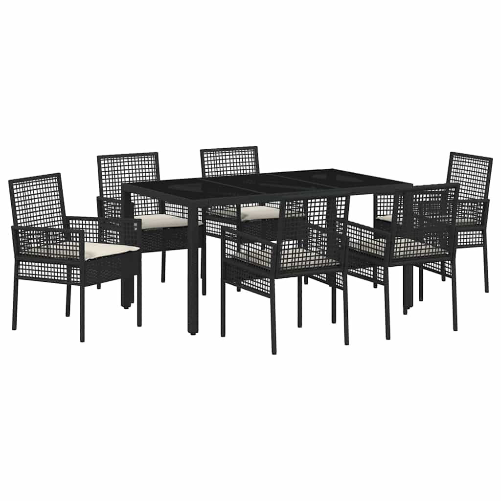 Set da Pranzo per Giardino 7 pcs Nero polyrattan | homemem39