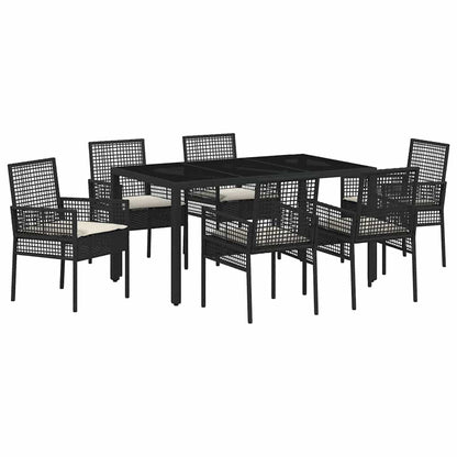 Set da Pranzo per Giardino 7 pcs Nero polyrattan | homemem39