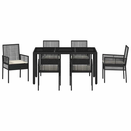 Set da Pranzo per Giardino 7 pcs Nero polyrattan | homemem39