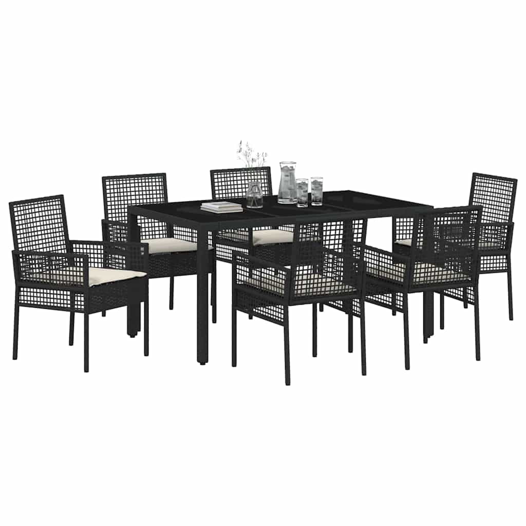 Set da Pranzo per Giardino 7 pcs Nero polyrattan | homemem39