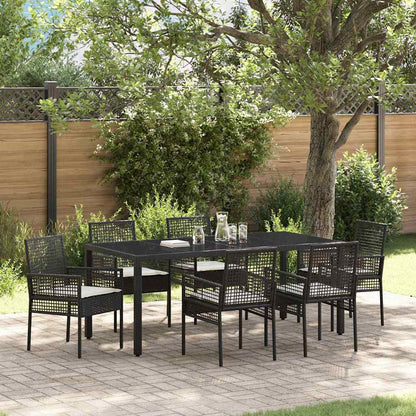 Set da Pranzo per Giardino 7 pcs Nero polyrattan | homemem39