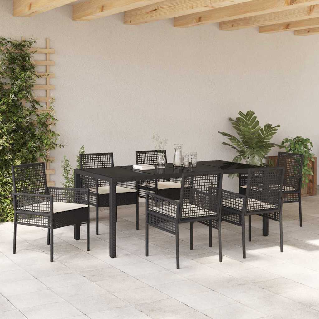 Set da Pranzo per Giardino 7 pcs Nero polyrattan | homemem39