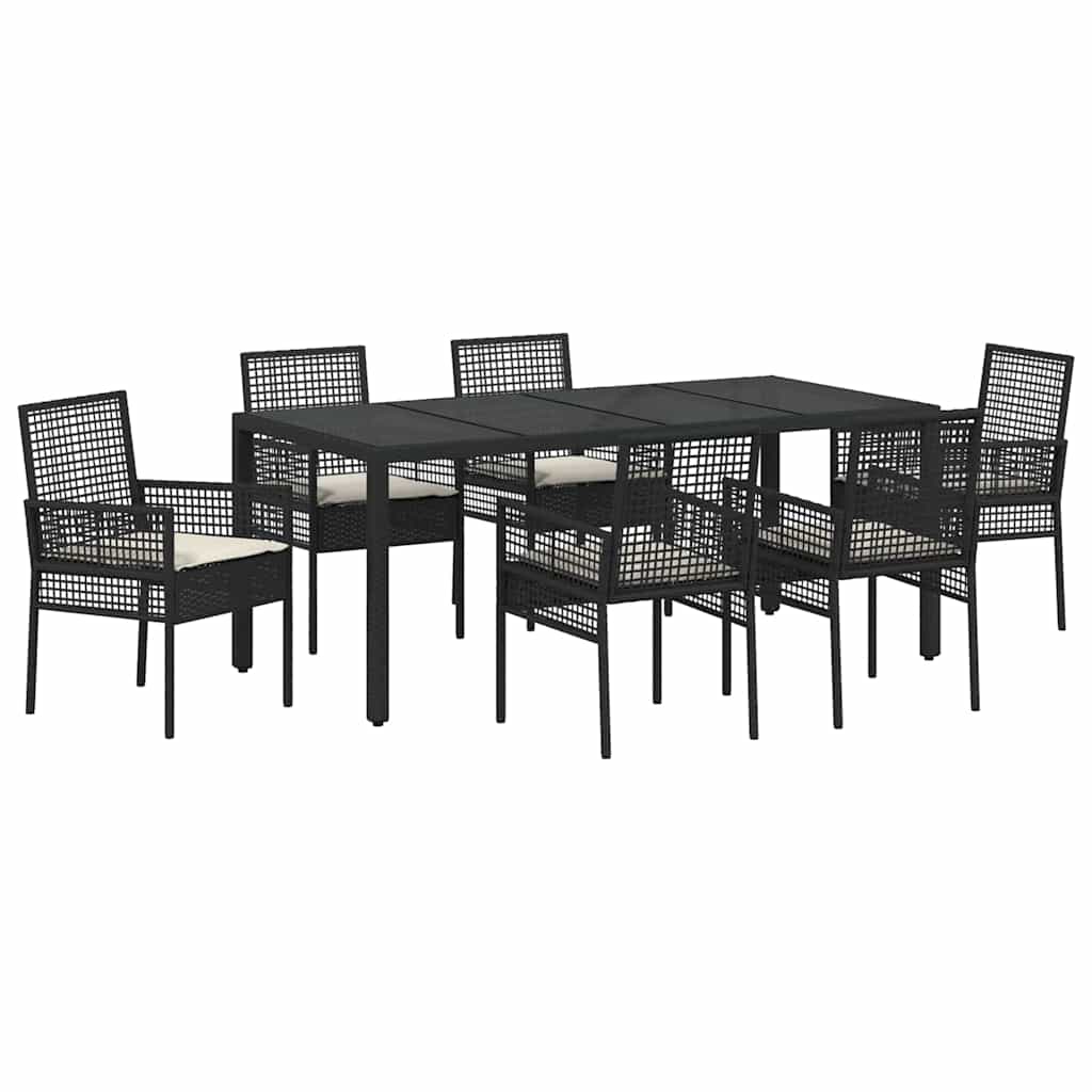 Set da Pranzo per Giardino 7 pcs Nero polyrattan | homemem39